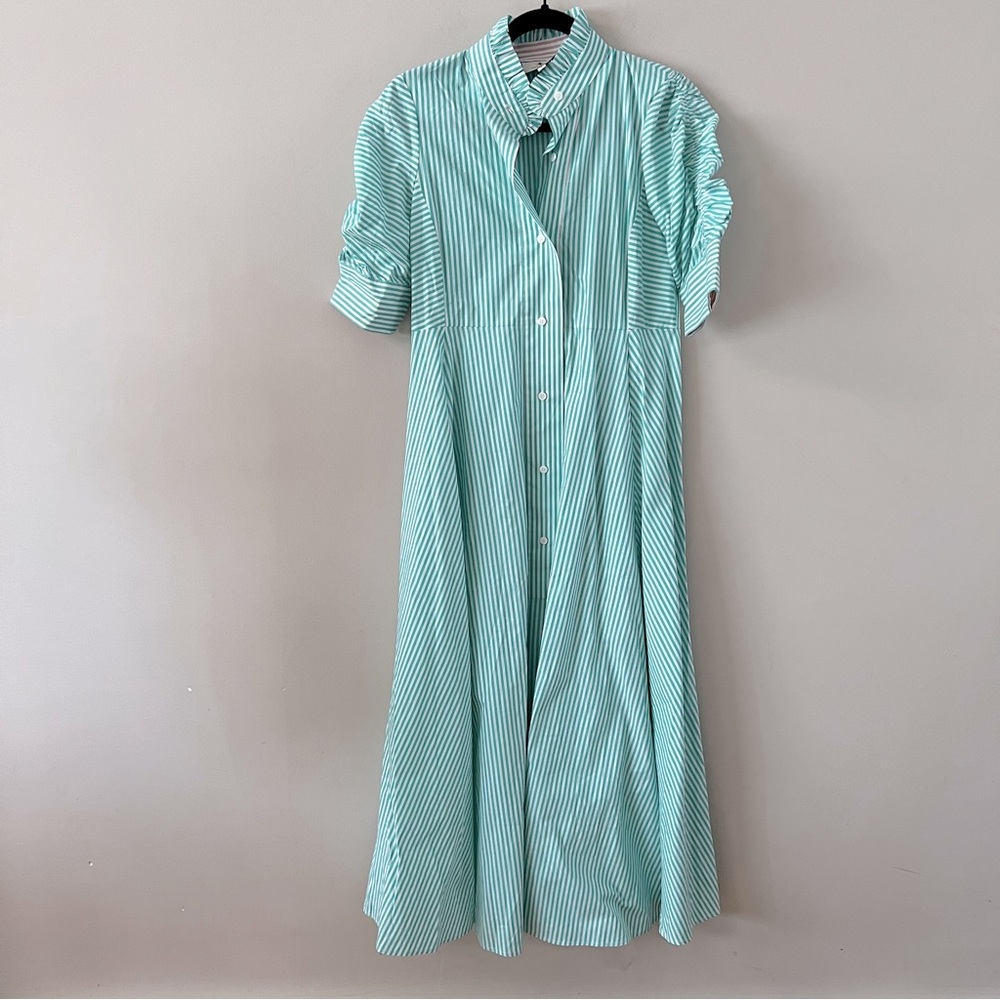 Tuckernuck a line Midi shirt dress Ladies size small Green white stripe